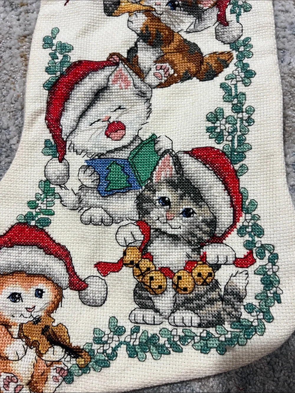 Vintage Holiday Cat Christmas Stocking - handmade z95